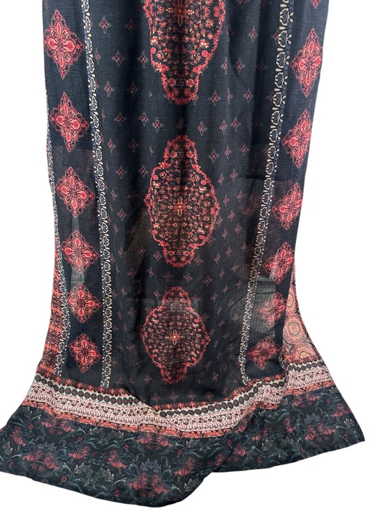 Lucky Brand Boho Print Maxi Dress Black Red V-Neck Festival Bohemian sz sm - Picture 6 of 7